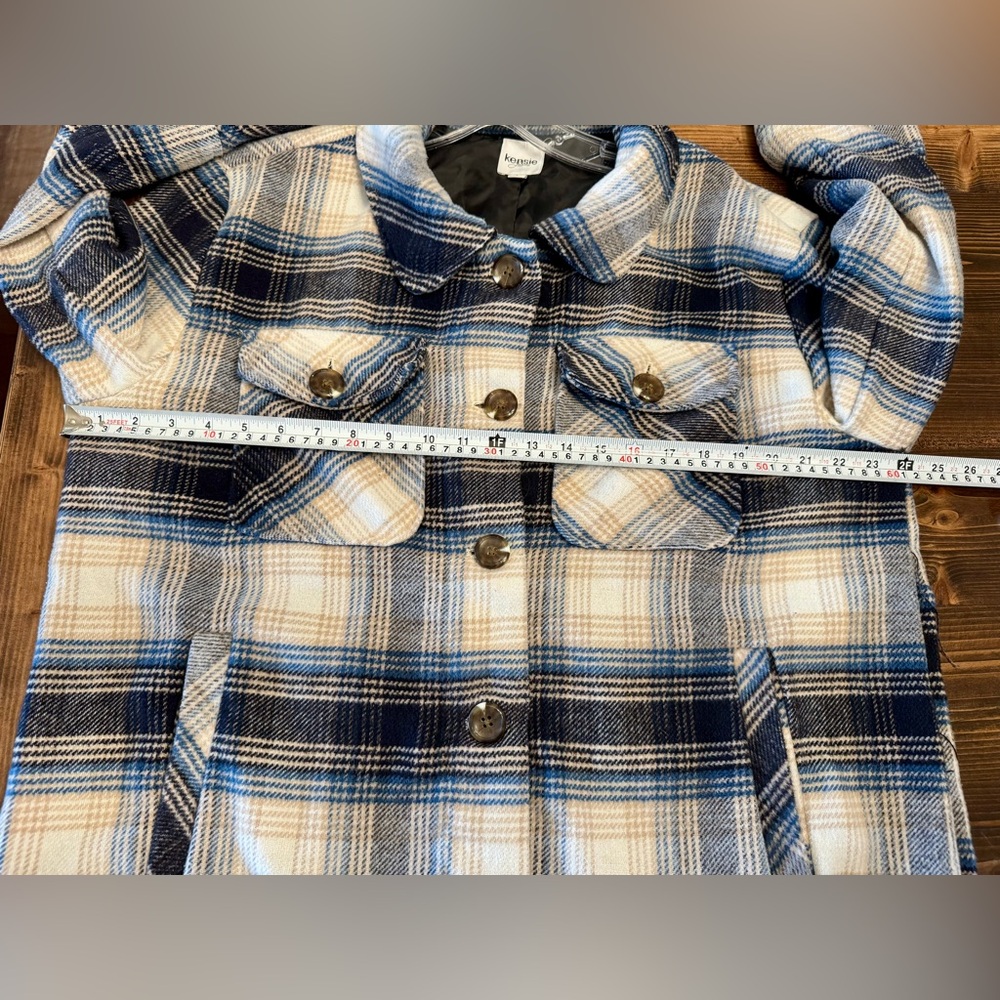 Kensie Blue Plaid Oversized Flannel‎ Shirt Size L - Picture 7 of 9